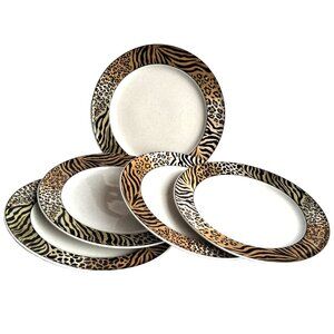 5 Studio Nova Jungle Beat Leopard & Tiger Print Edges8 1/4" Salad/Dessert Plates